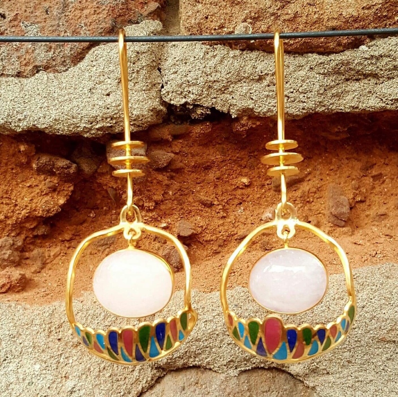 СЕРЬГИ "ВИТРАЖЫЙ РОЗОВЫЙ КВАРЦ"