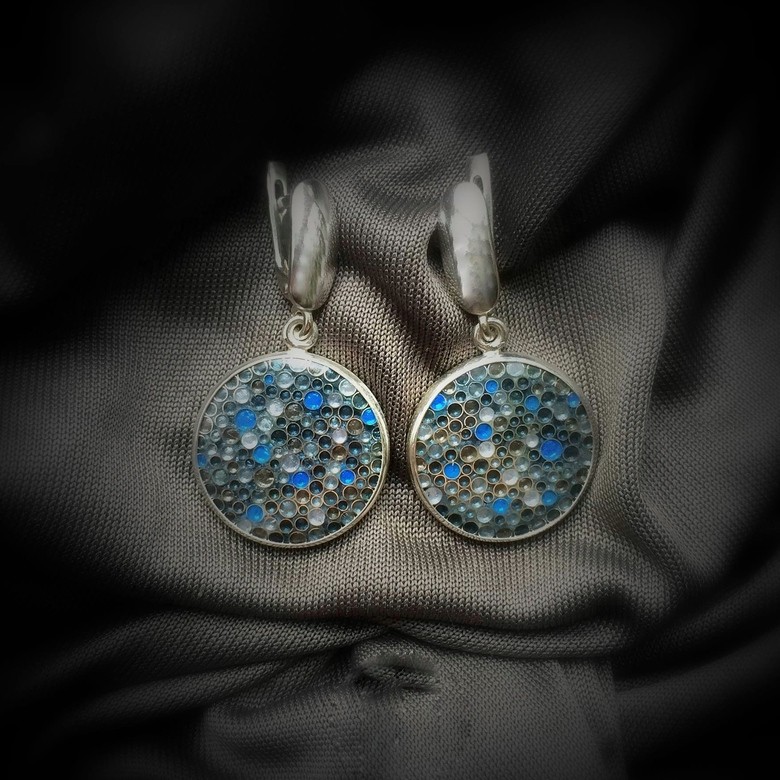 СЕРЬГИ "СЕРО-ГОЛУБЫЕ ТОЧКИ"