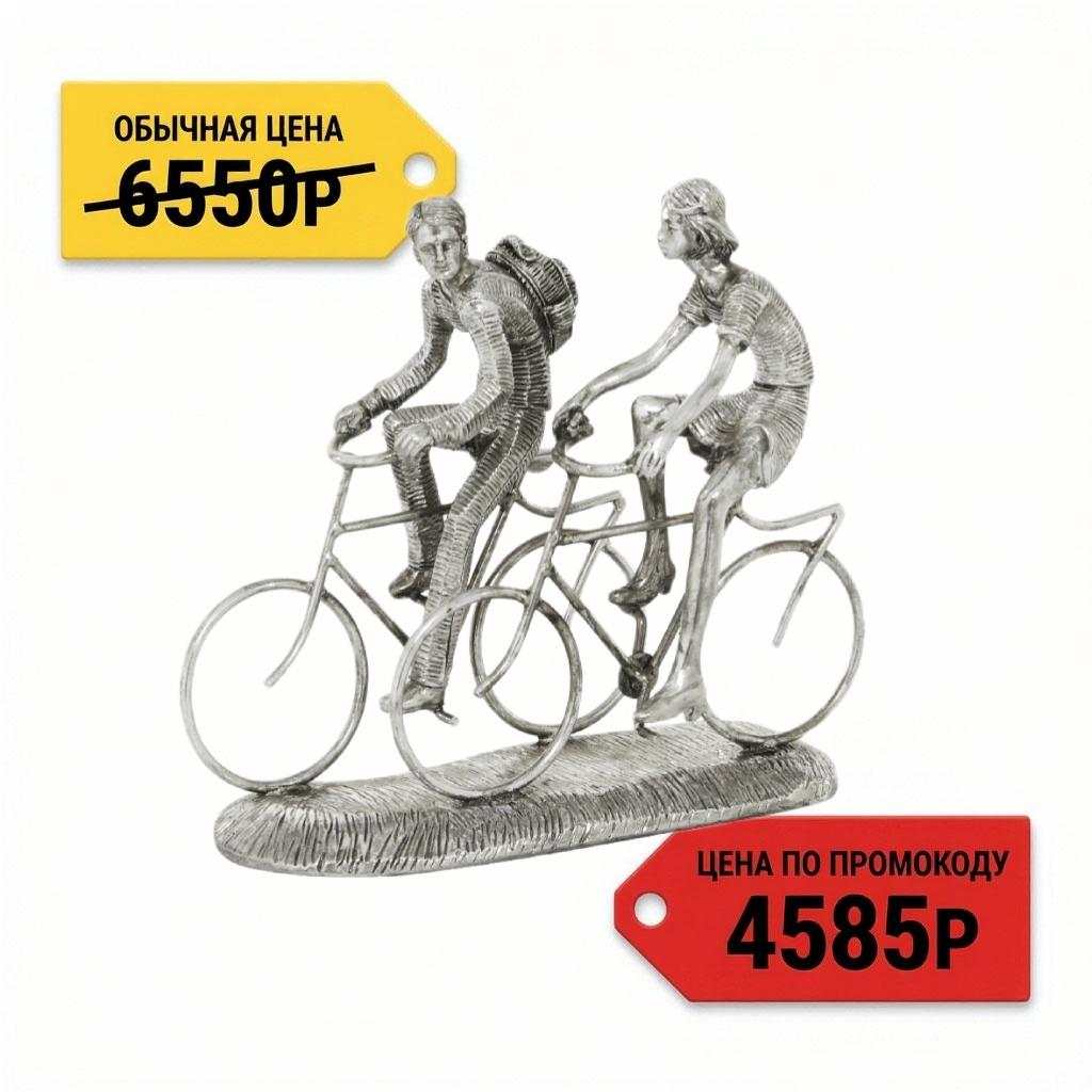 046592 / Скульптура "Прогулка на велосипедах", 28см