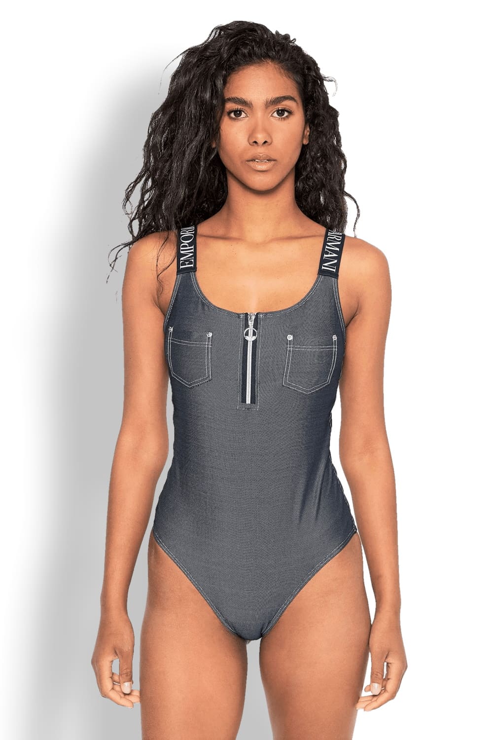 Слитный купальник с застежкой-молнией с эффектом джинсовой ткани Emporio Armani 262631 2R342