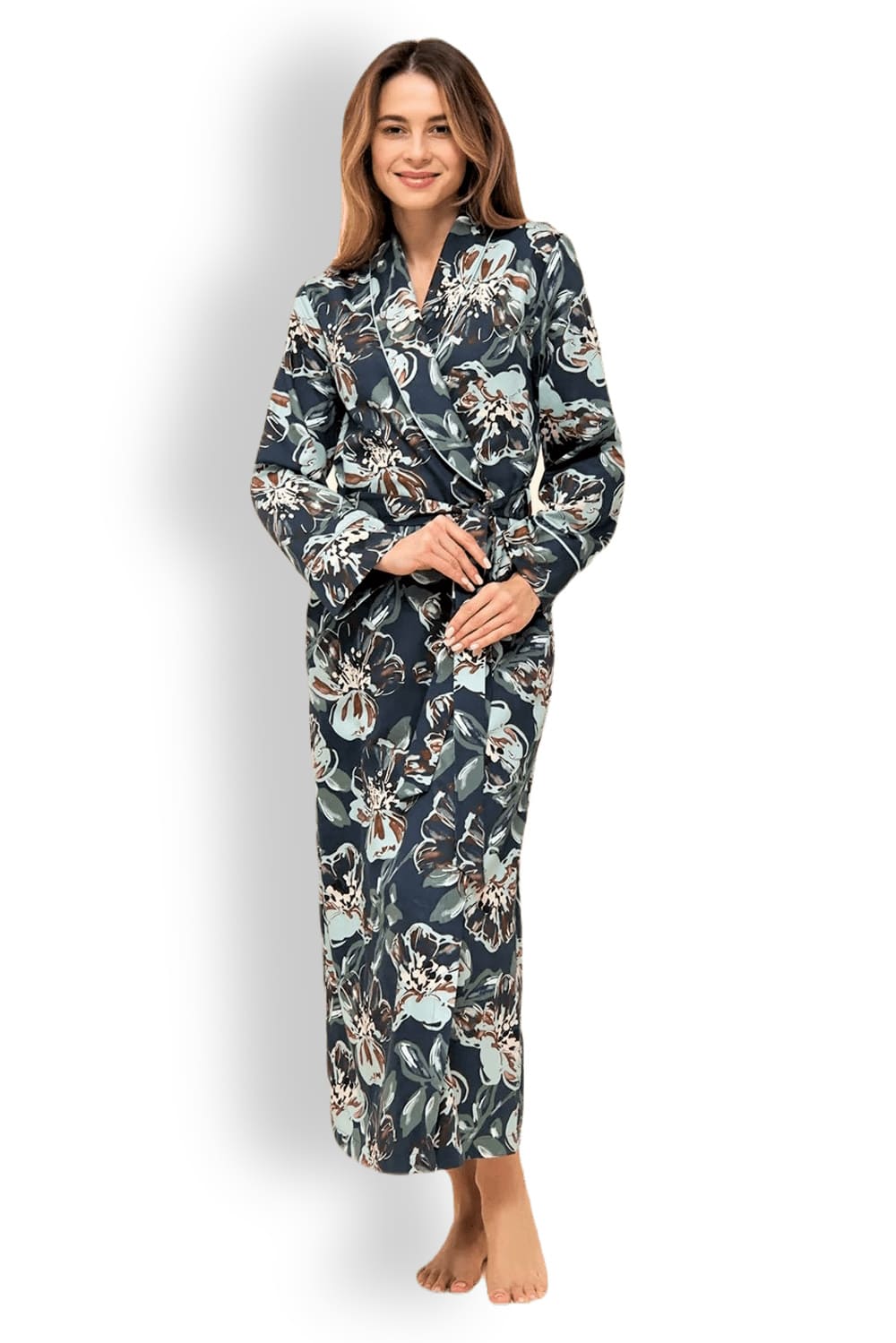 Женский изысканный халат из атласа с набивным цветочным принтом Rösch 1223670