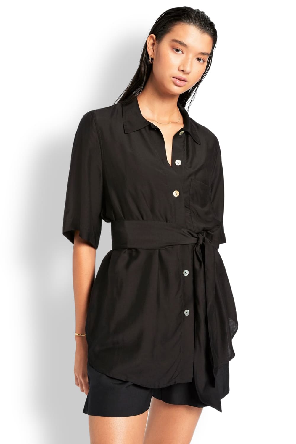 Рубашка с коротким рукавом из вискозы и шелка JETS J61012