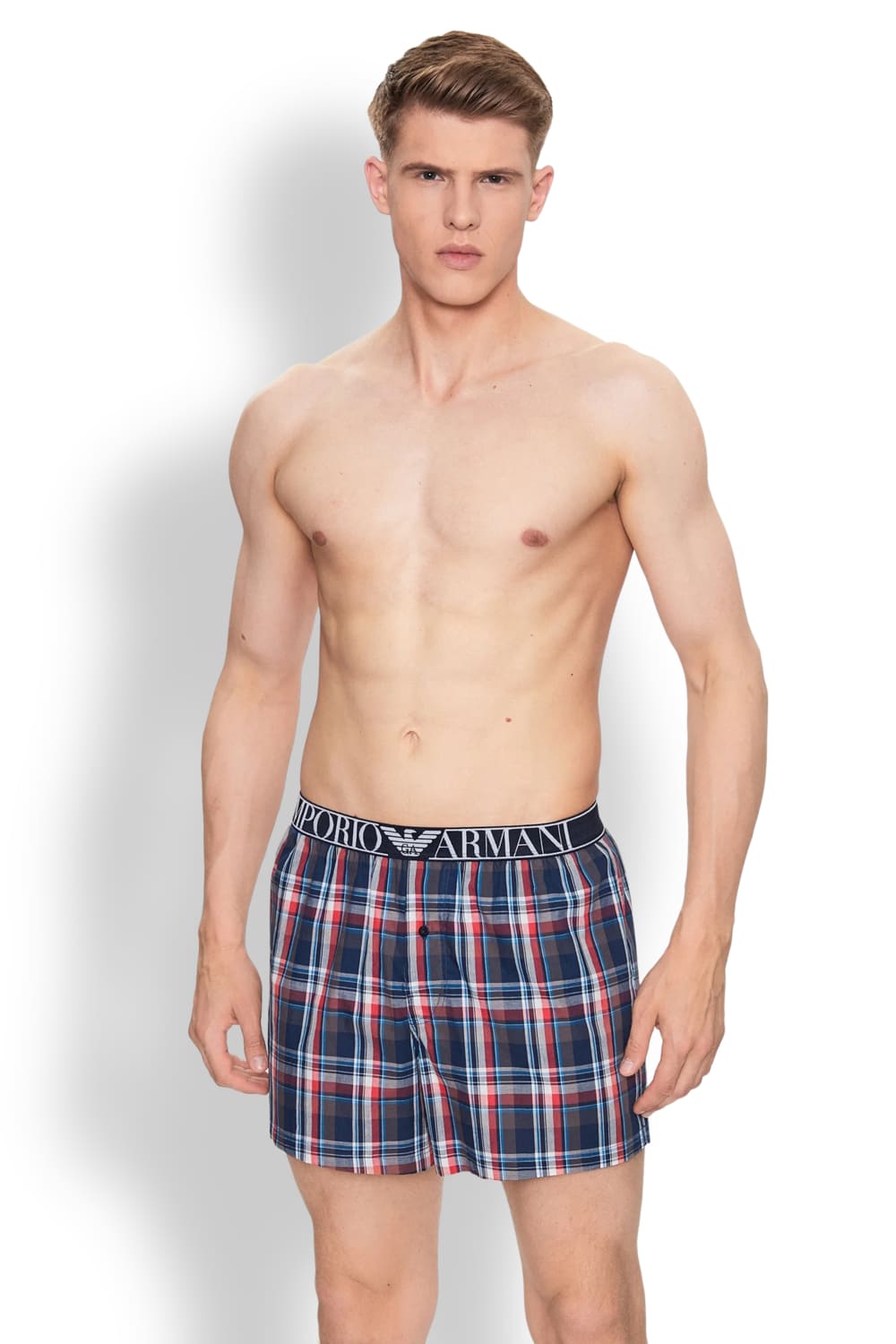 Мужские трусы боксеры из хлопка с узором в клетку Emporio Armani 110991 3R576