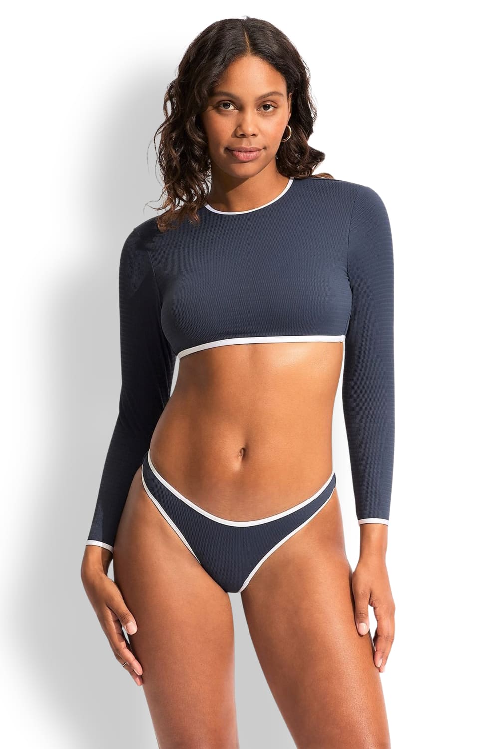 Купальник укороченный топ с длинным рукавом и плавки хипстеры Seafolly 60284-072/40316-072