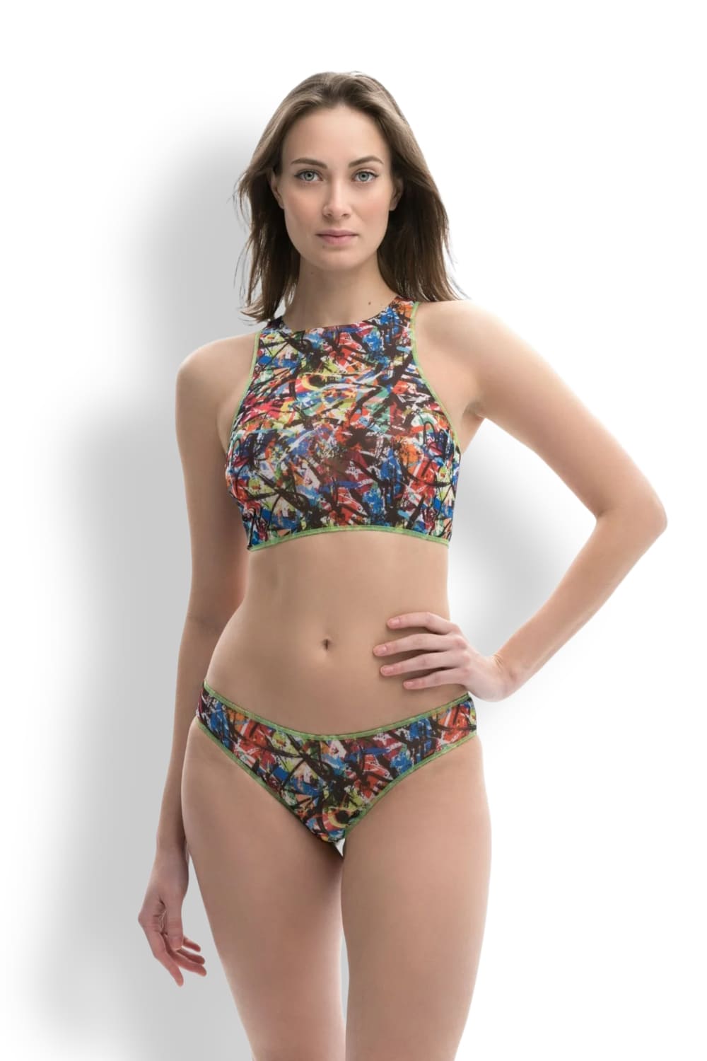 Комплект (спортивный топ + плавки с завышенной талией) Стрит Арт RoDaSoleil