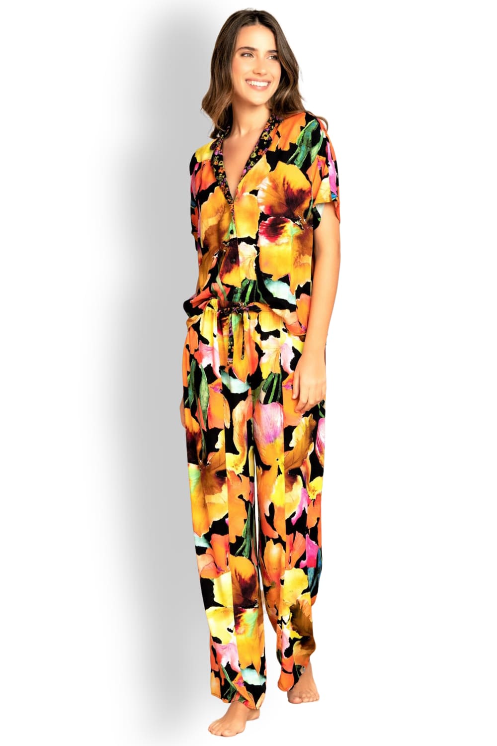 Брючный комплект для отдыха с коротким рукавом Maaji Bright Garden Limona PT1088ZPS001