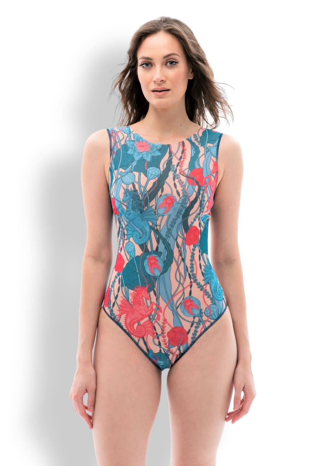 Купальник сплошной без рукава Морские единороги RoDaSoleil