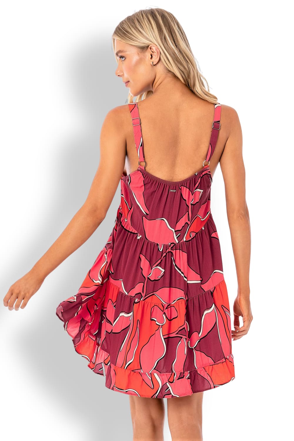 Короткое пляжное платье из экологичной вискозы Maaji Red Foliage Demi PT2002CSD002