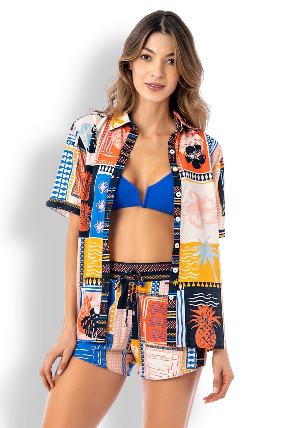 Удлиненная пляжная рубашка с коротким рукавом Maaji Paradise Postals Saona PT2026CLS002