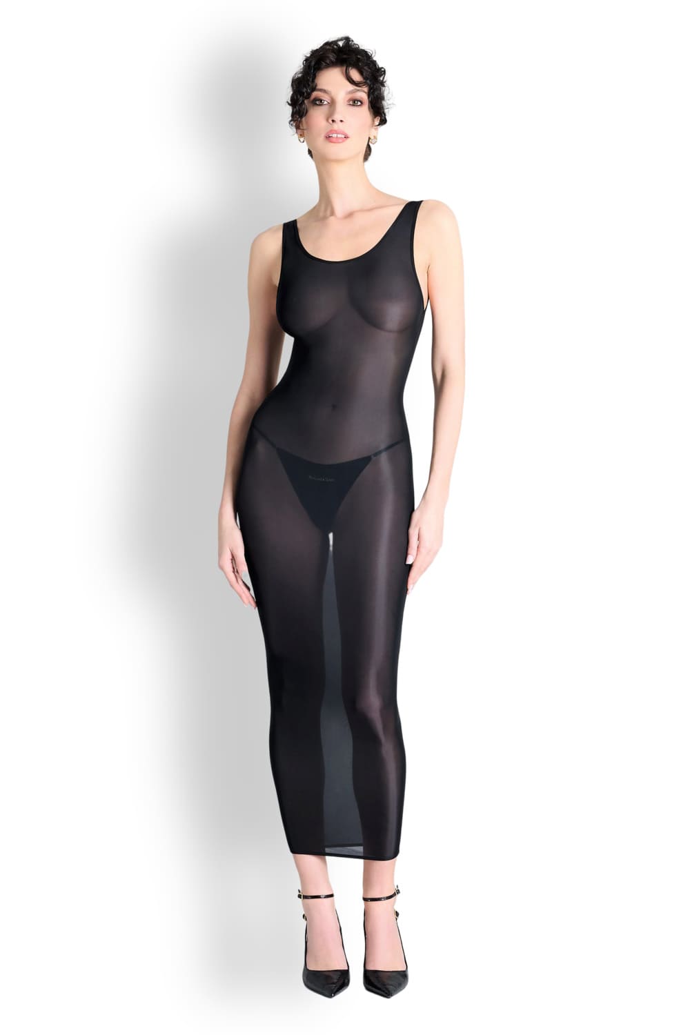 Длинное платье на широких бретелях из тонкого трикотажа Maison Close 562332