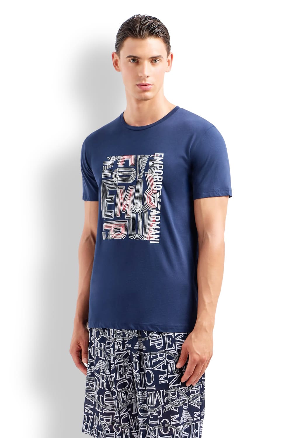 Пляжная футболка из хлопкового джерси с крупным принтом-логотипом Emporio Armani 211818 4R469