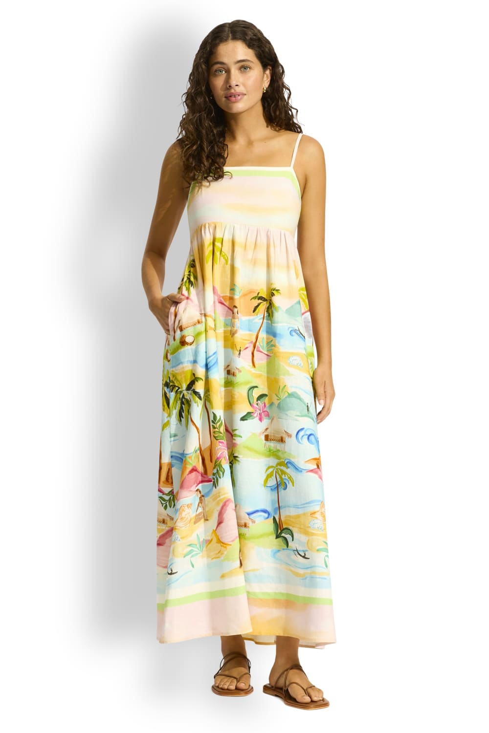 Пляжное макси-платье из льна Seafolly 55394-DR
