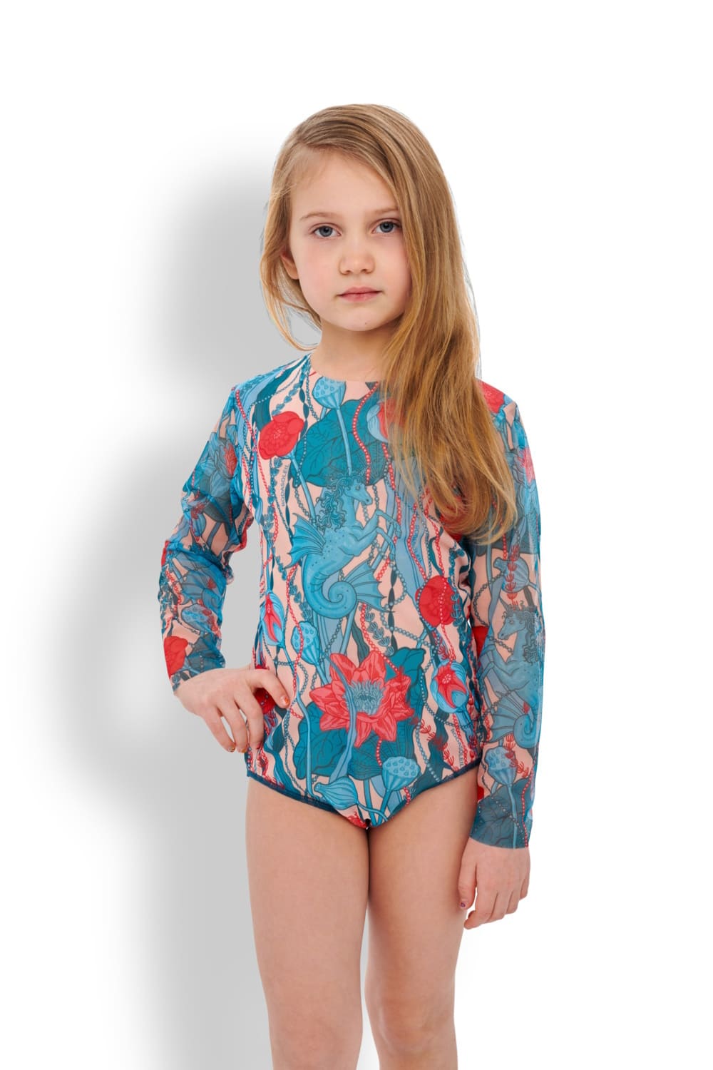 Детский слитный купальник с длинным рукавом и UV-защитой Морские единороги RoDaSoleil