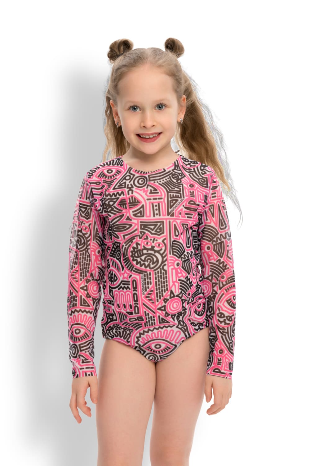 Детский слитный купальник с длинным рукавом и UV-защитой Doodling Fucsia RoDaSoleil