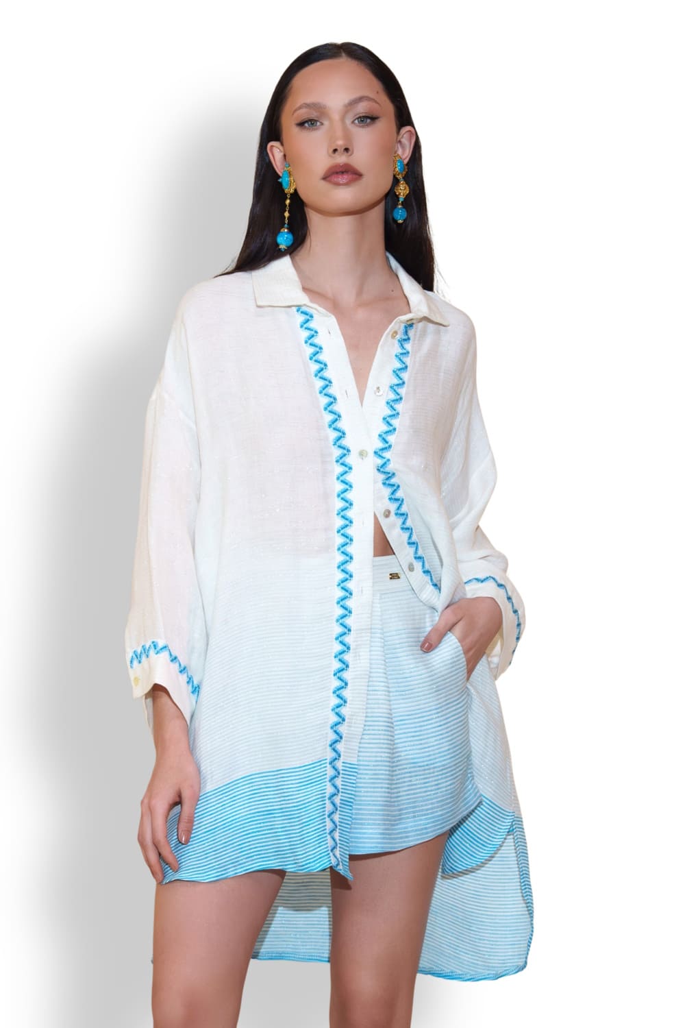 Женская удлиненная рубашка-туника из льна PHO Firenze 4321140