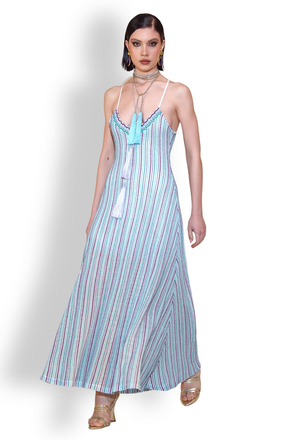 Длинное платье-комбинация без рукавов с узором PHO Firenze 4321058