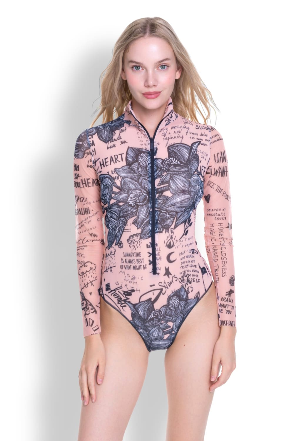 Слитный умный купальник с длинным рукавом на молнии с UV-защитой Тату Боди-Арт RoDaSoleil