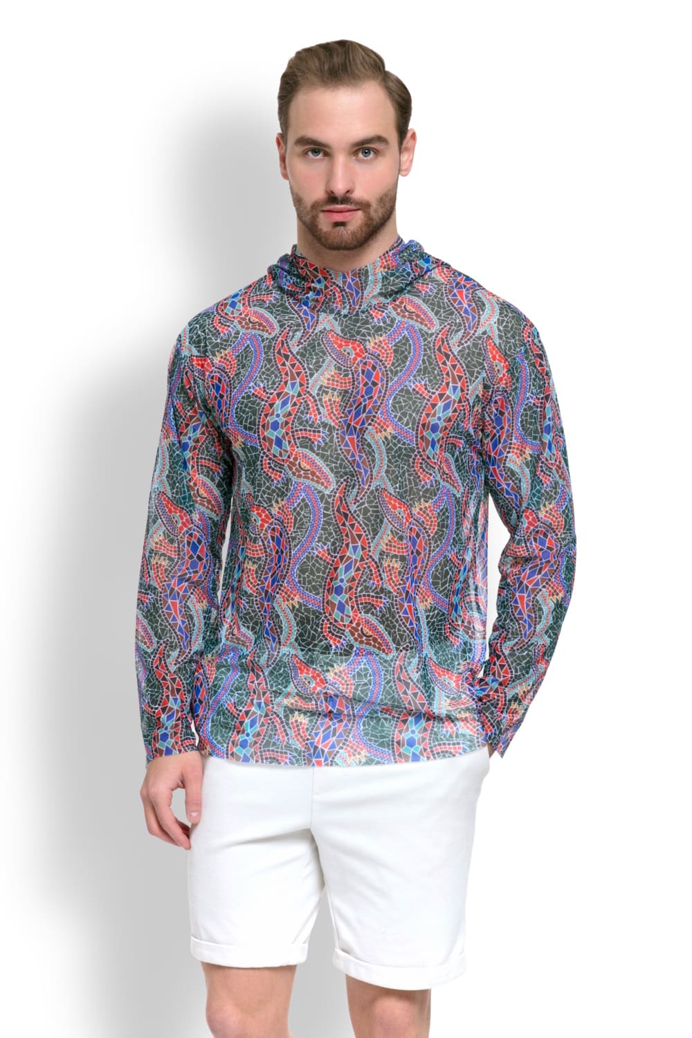 Футболка с длинным рукавом, пропускающая загар Крокодил мультиколор паттерн RoDaSoleil