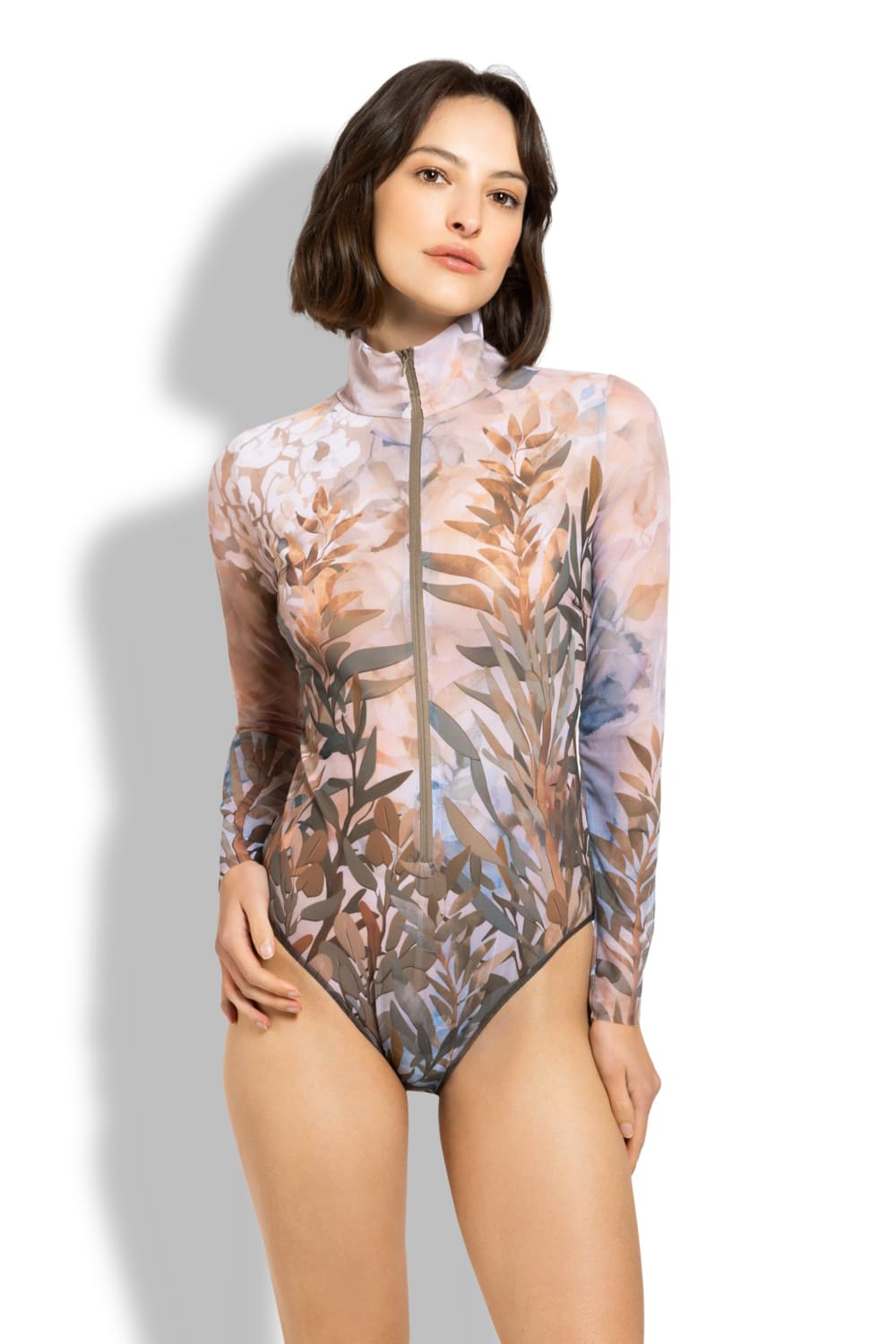 Слитный умный купальник с длинным рукавом на молнии Оливки RoDaSoleil