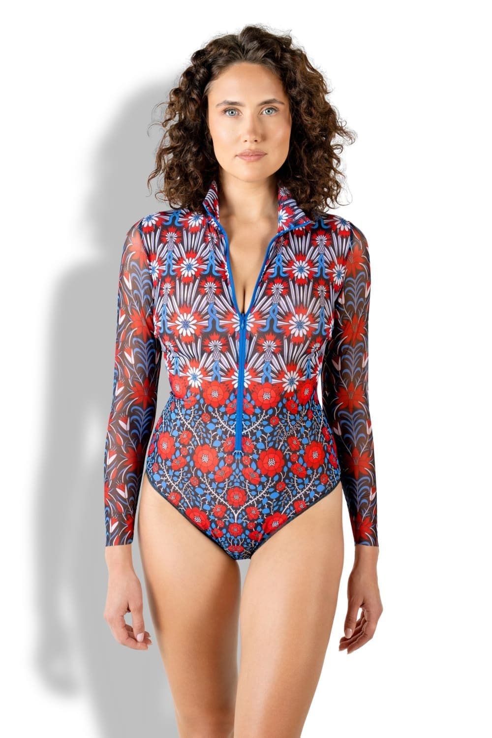 Слитный умный купальник с длинным рукавом на молнии Средневековье Розы RoDaSoleil