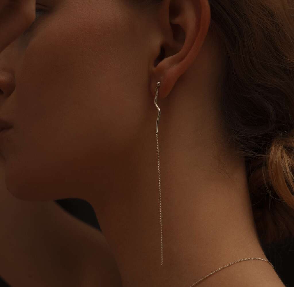 Серьги длинные 'Поток' (Flow) серебро