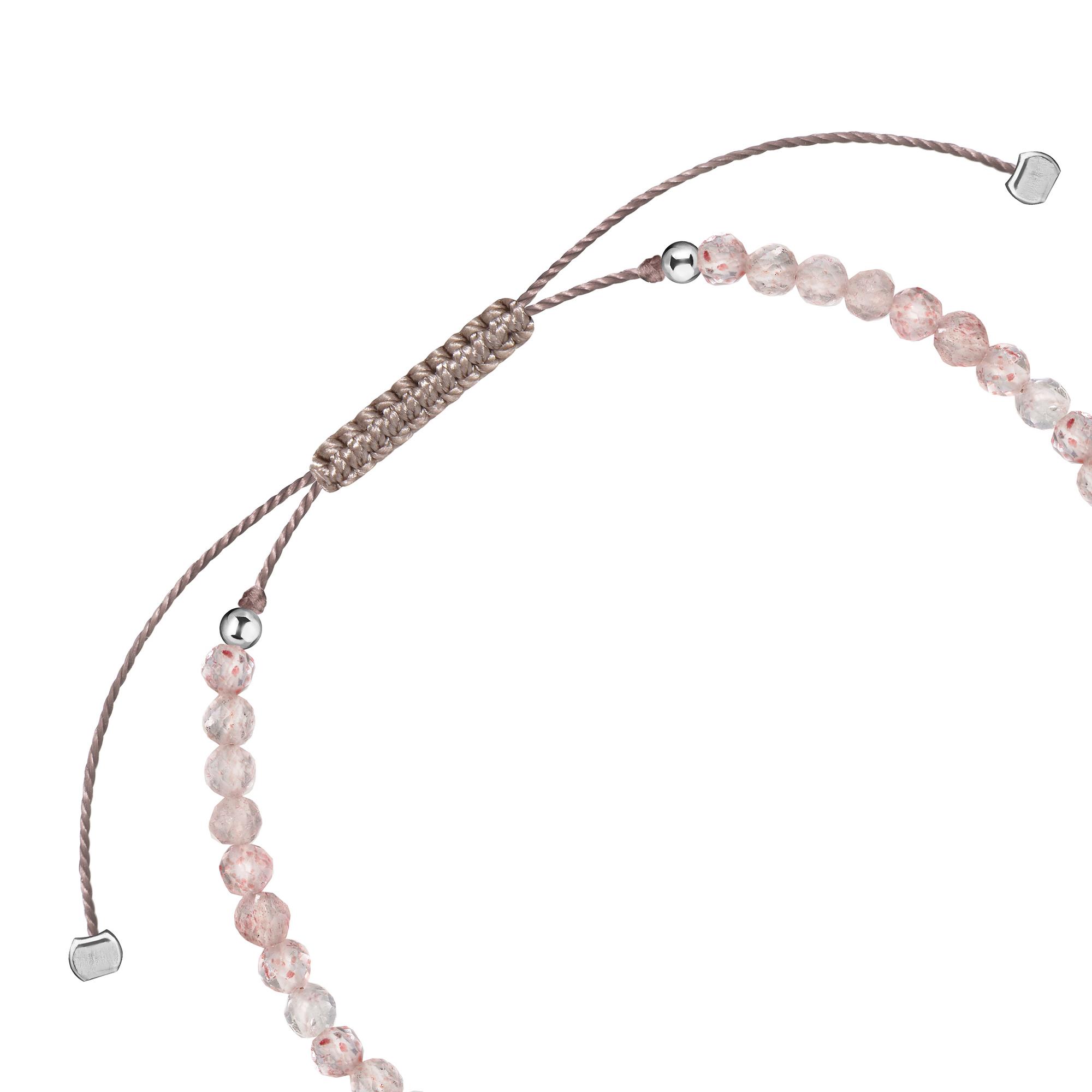 Браслет с розовым кварцем на нитке серебро