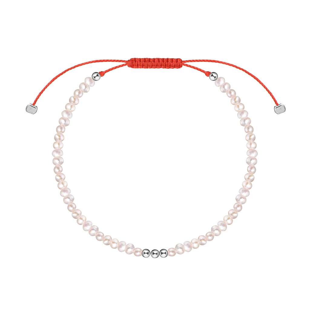Браслет с жемчугом на красной  нитке серебро