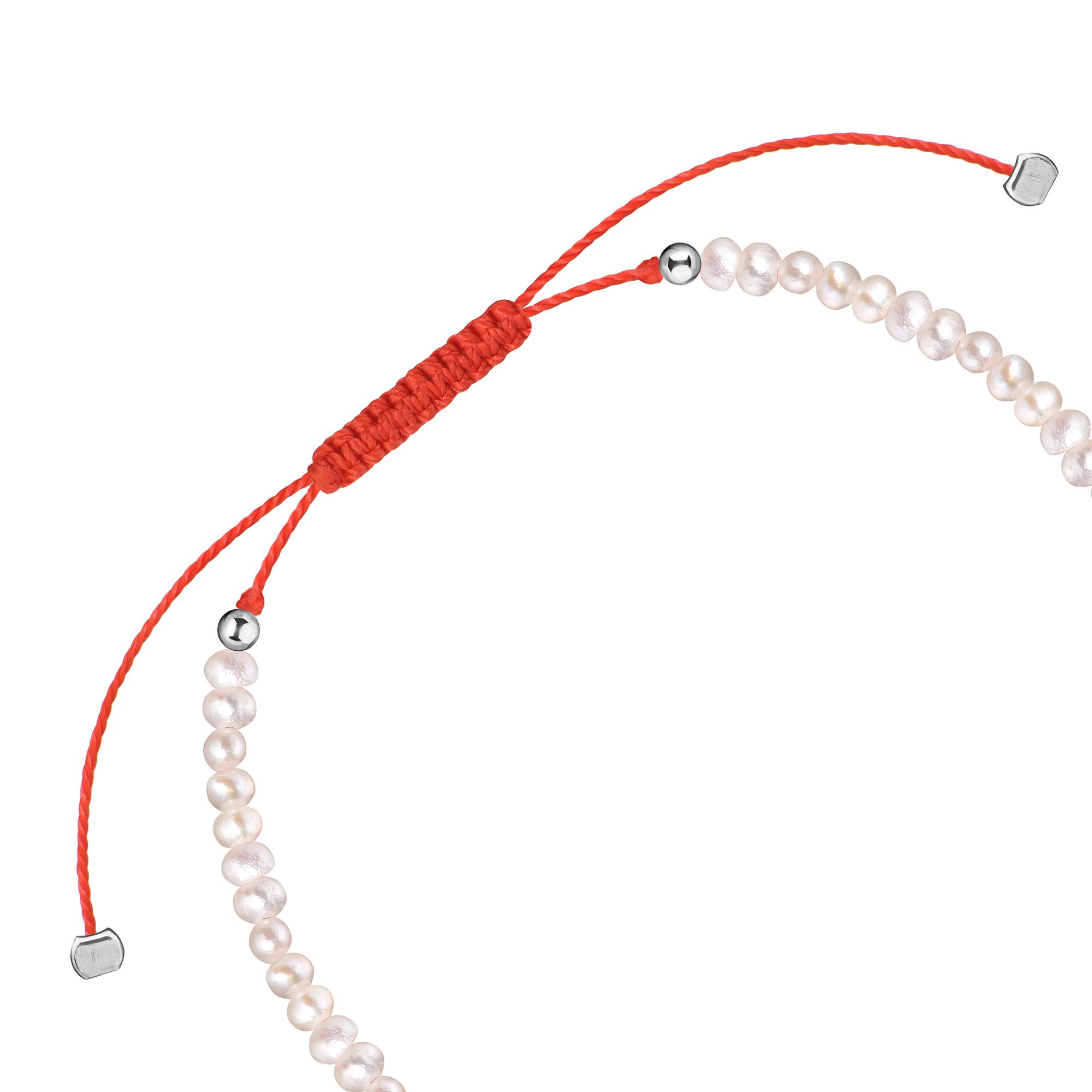 Браслет с жемчугом на красной  нитке серебро