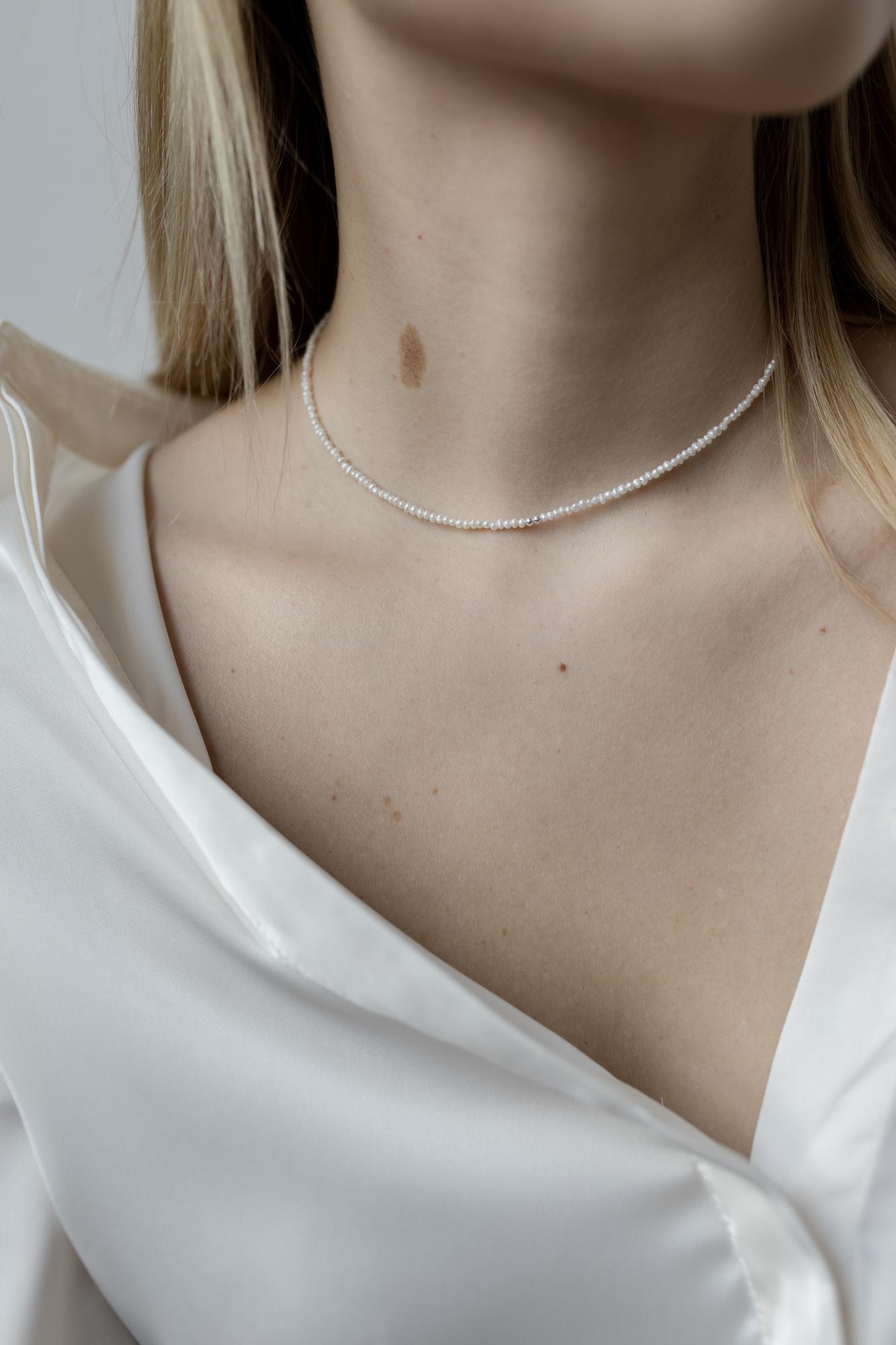 Чокер c жемчугом серебро