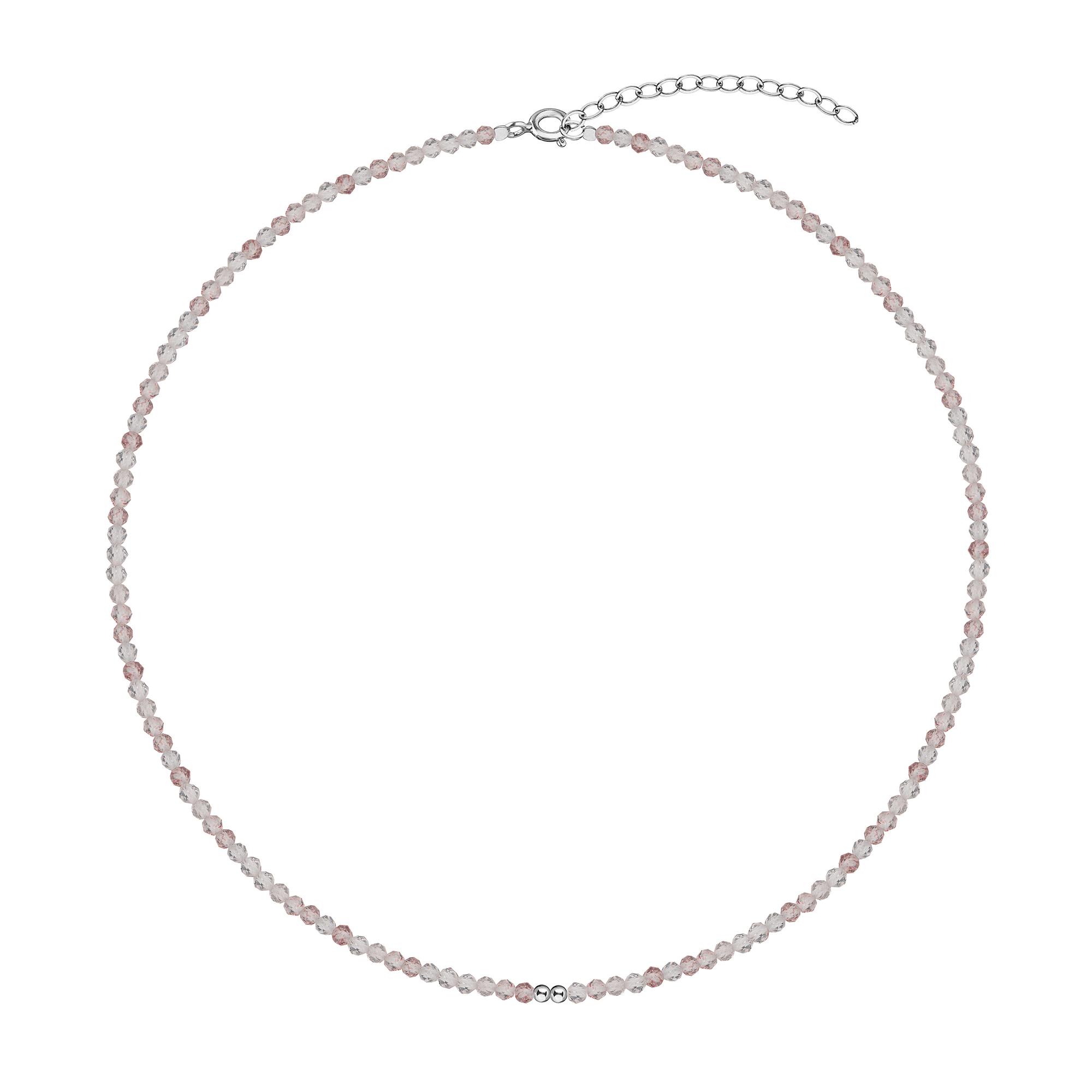 Чокер с розовым кварцем серебро