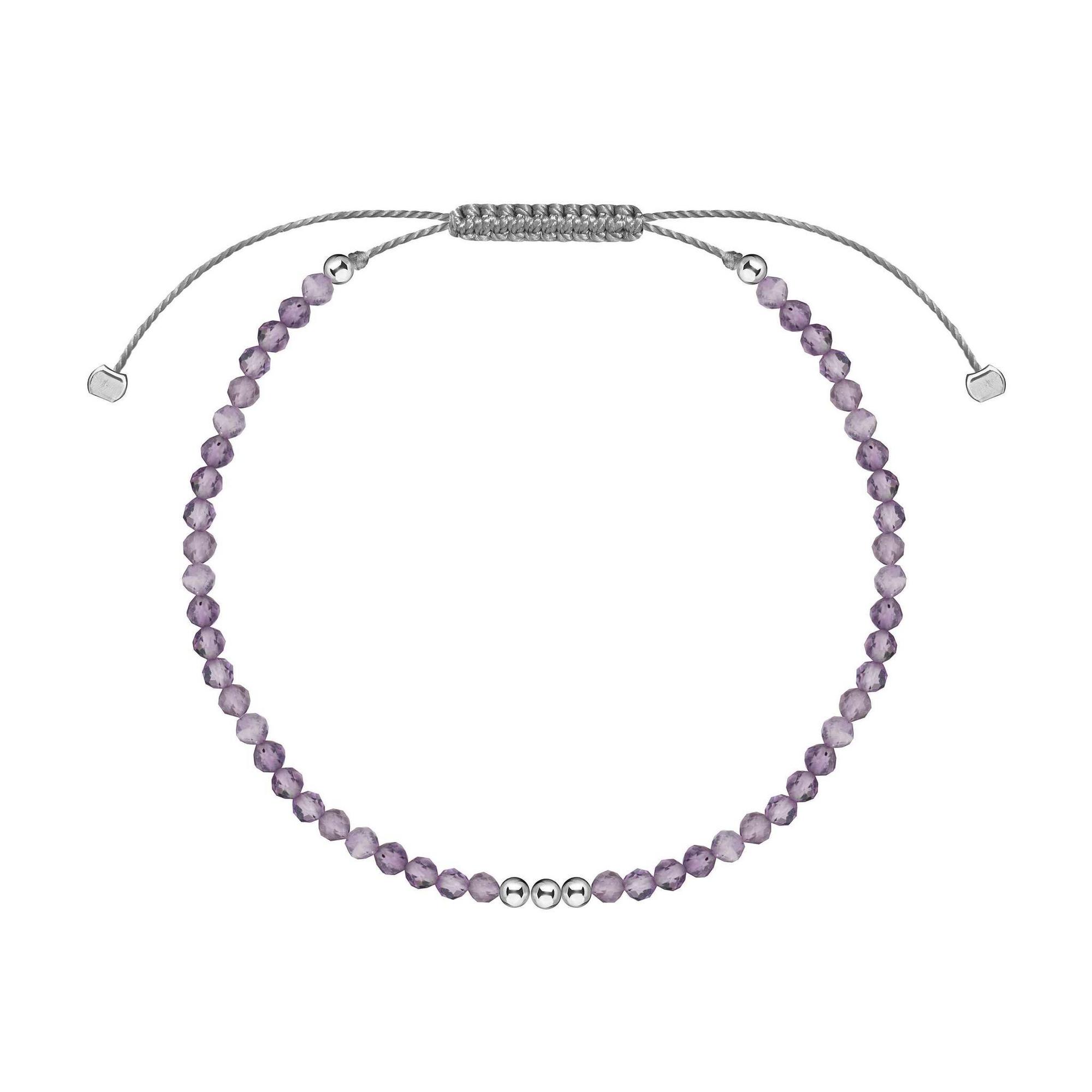 Браслет с аметистом на серой нитке серебро