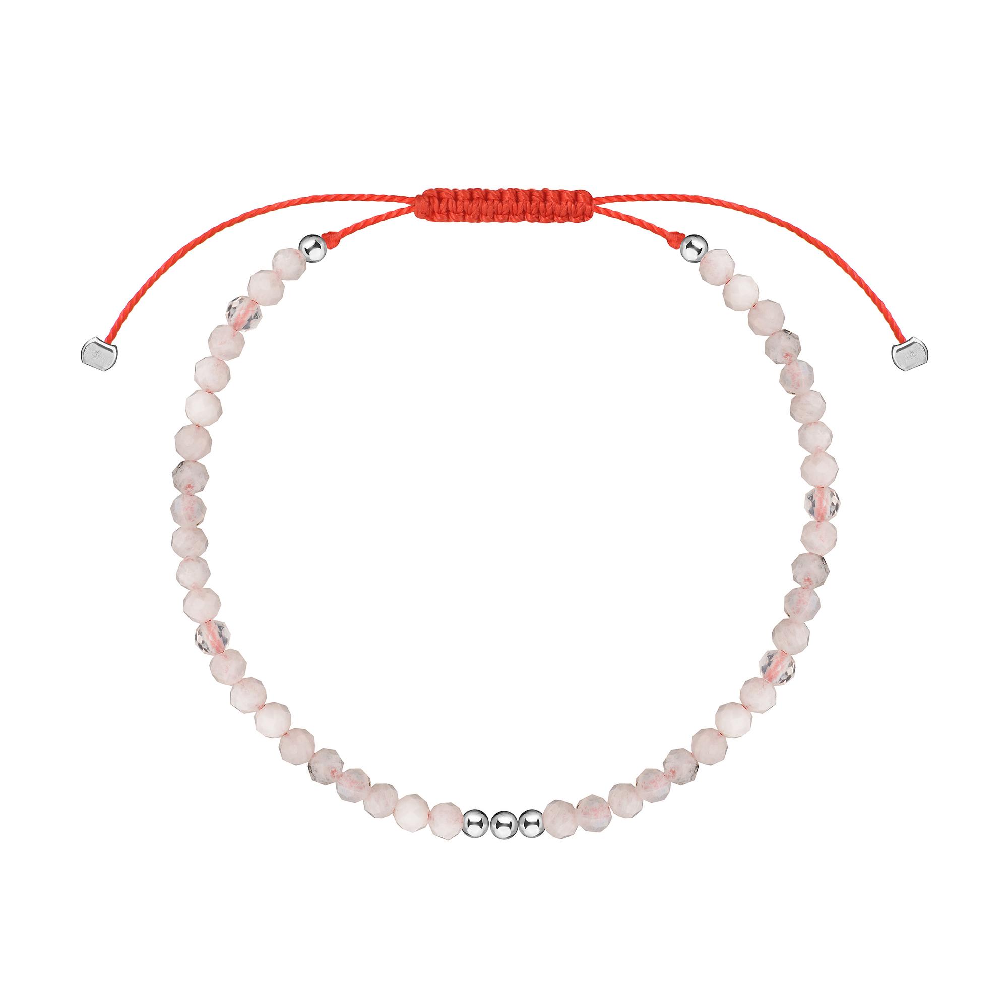 Браслет с лунным камнем на красной нитке серебро