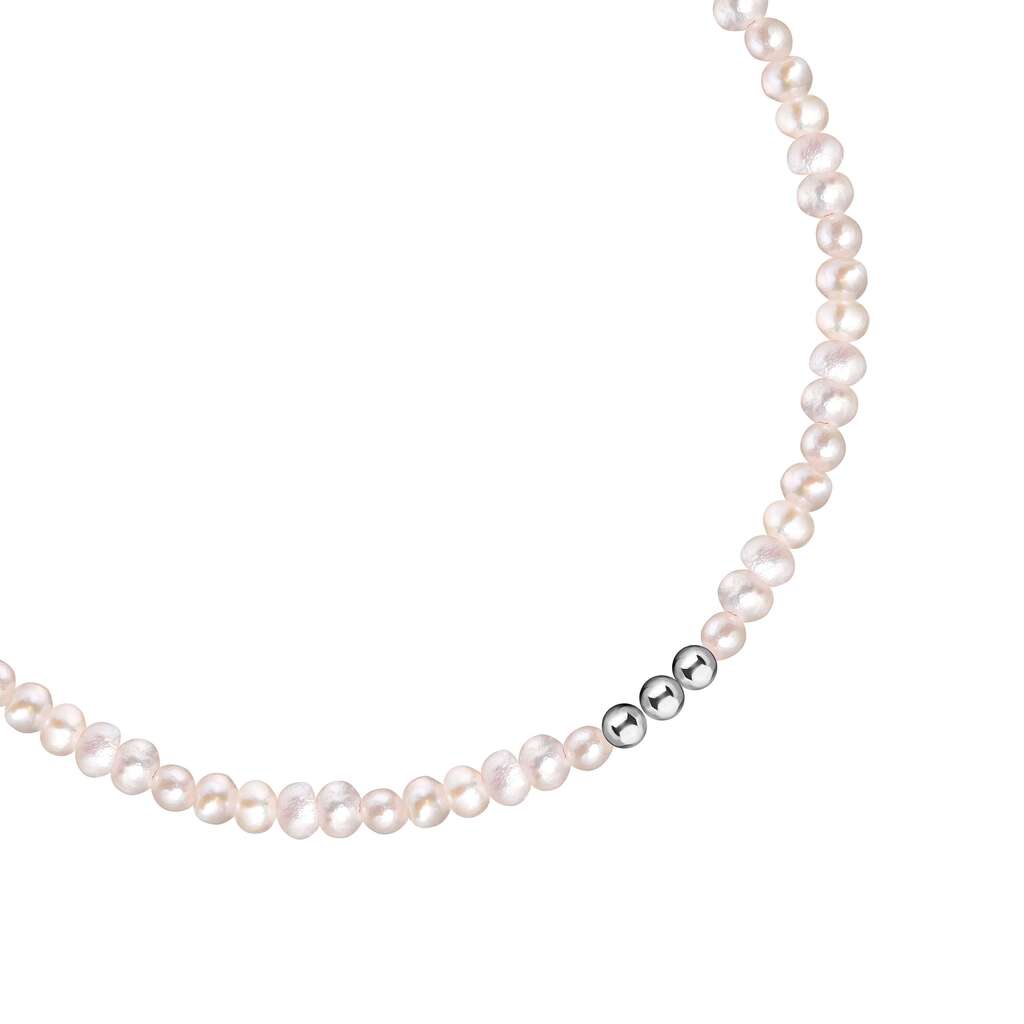 Браслет с жемчугом на бежевой нитке серебро