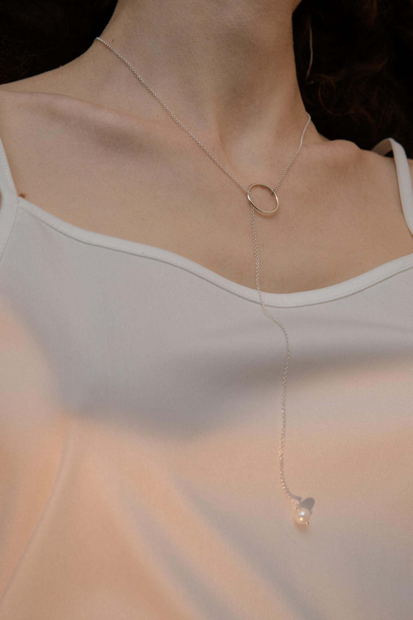 Подвеска-галстук  'Родственные Души' (Soulmates) с белым жемчугом