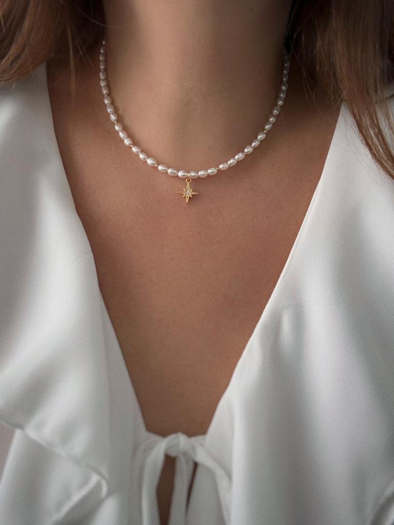 Чокер из  жемчуга с подвеской (звездочка, позолота)