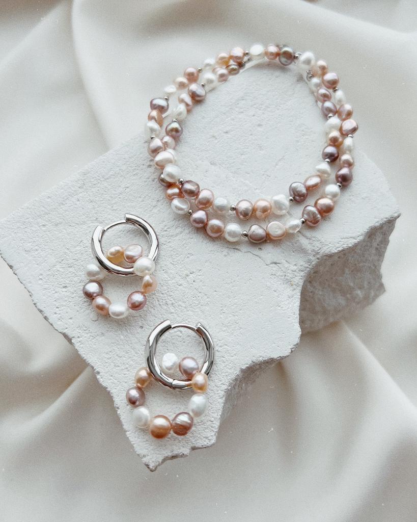 Комплект: чокер и серьги с разноцветным жемчугом (родий)