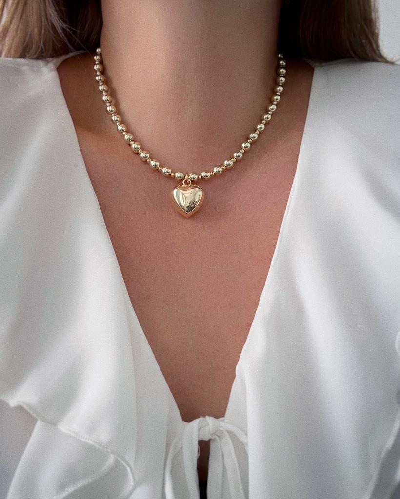 Чокер из гематита с сердцем (позолота)