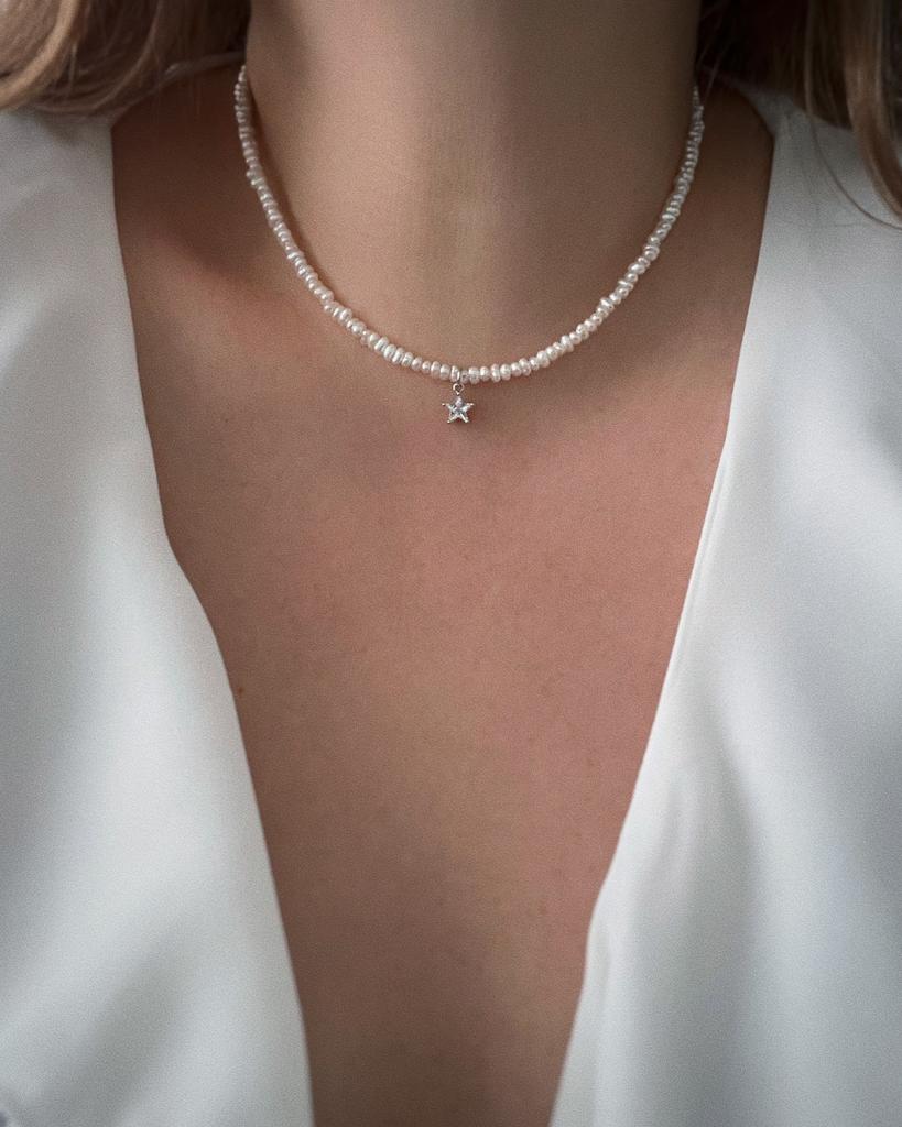 Жемчужный чокер с звездочкой (родий)