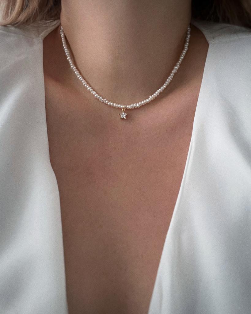 Жемчужный чокер с звездочкой (позолота)