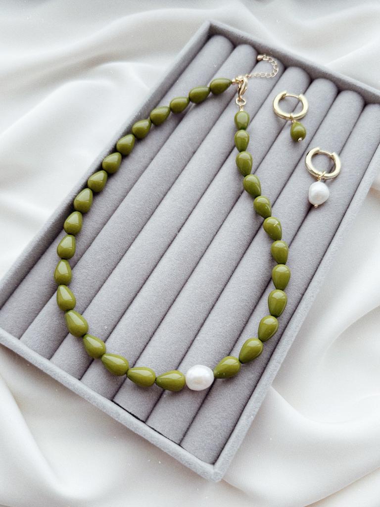 Комплект c оливковыми каплями (позолота)