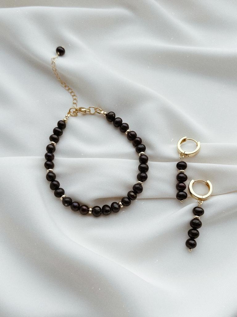 Комплект из черного жемчуга (позолота)