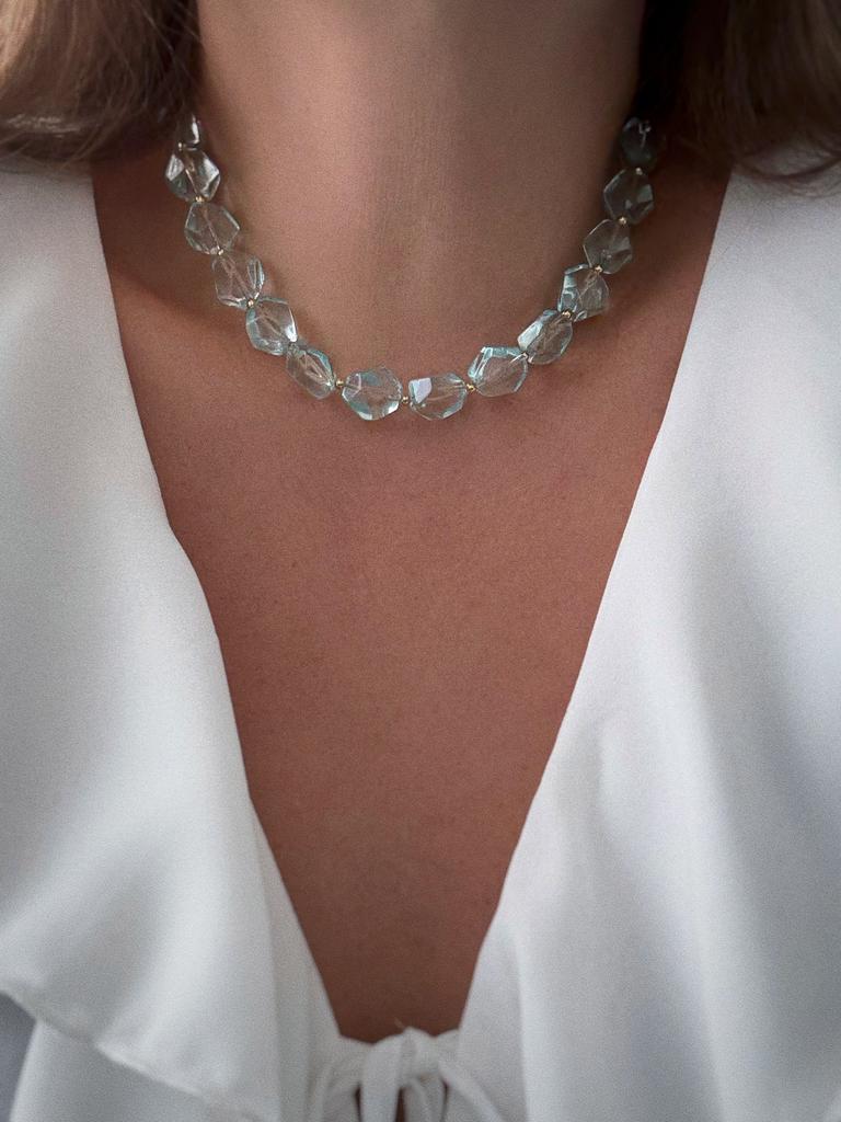 Чокер из аква-кварца (голубой, позолота)