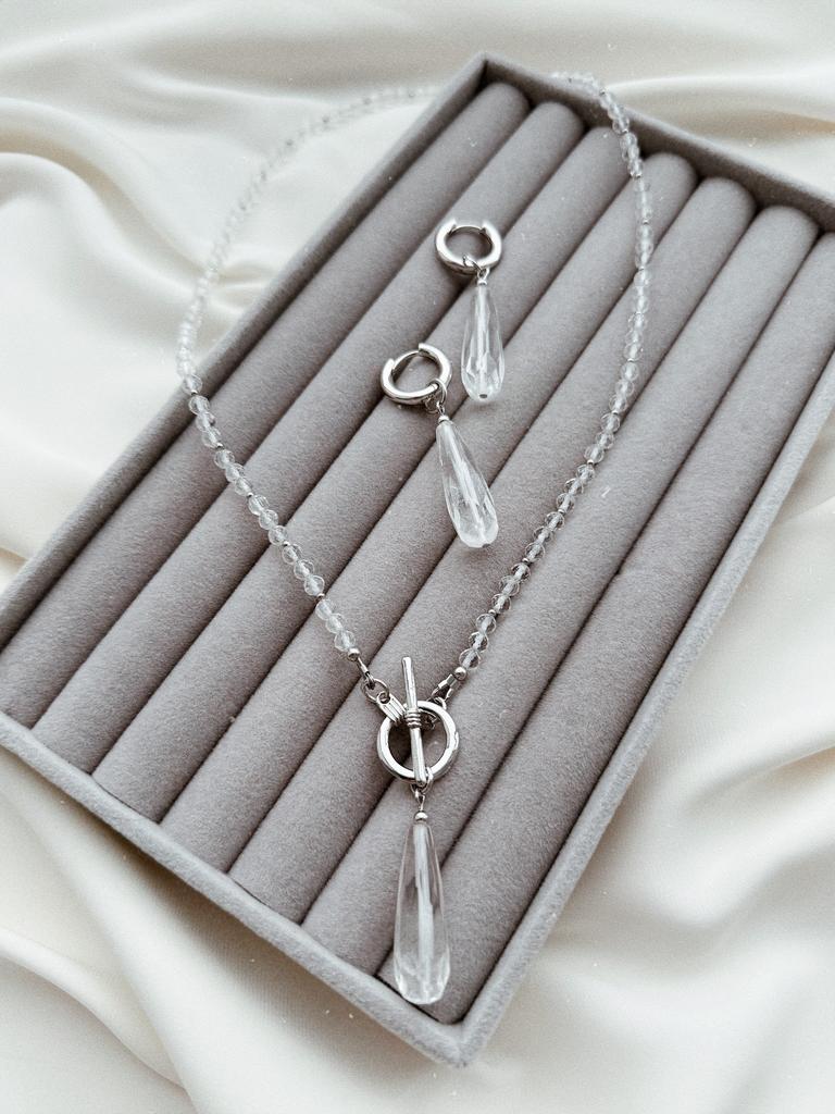 Комплект из горного хрусталя (родий)