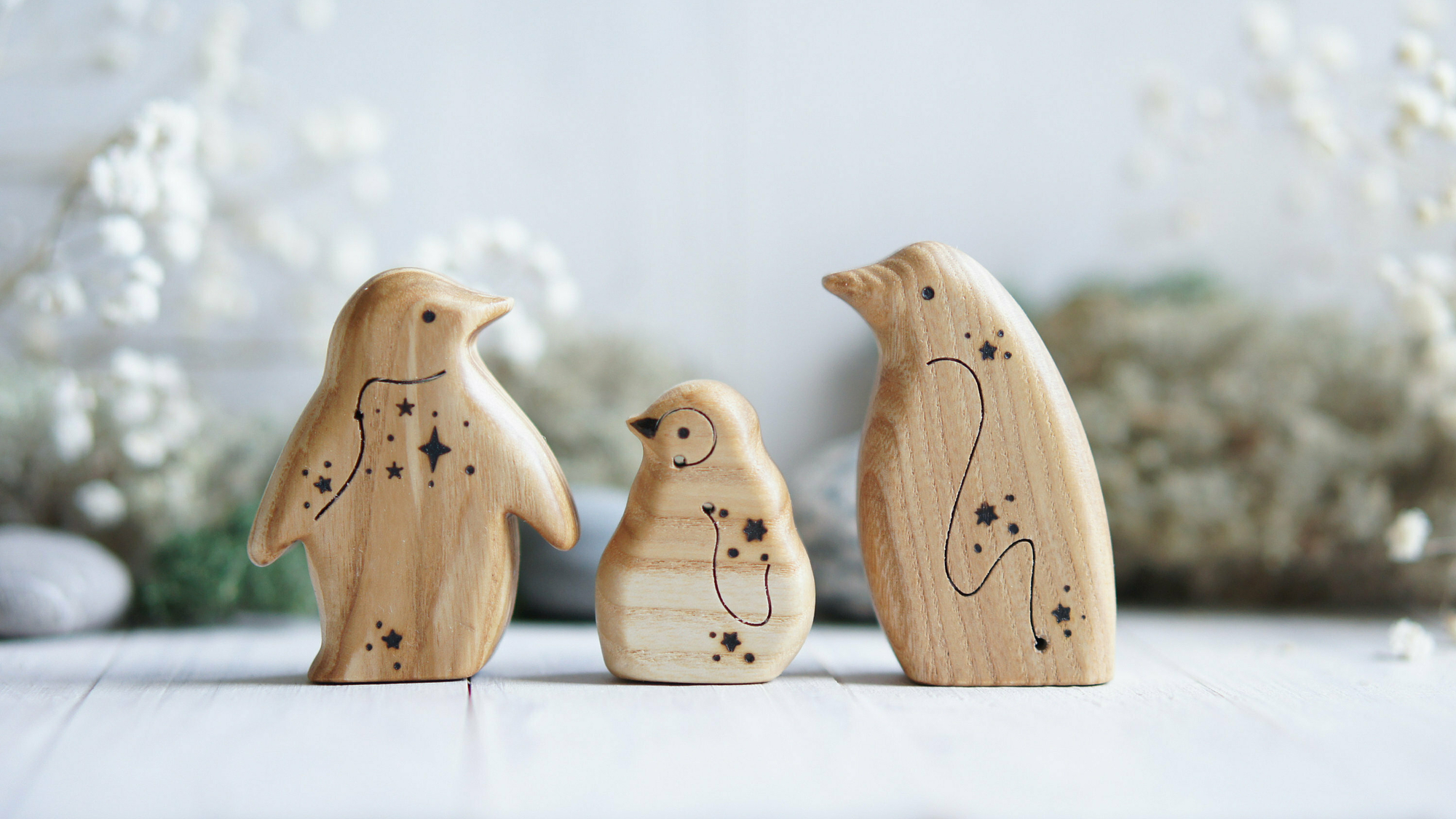 Wooden penguin animal toy set 3 pieces