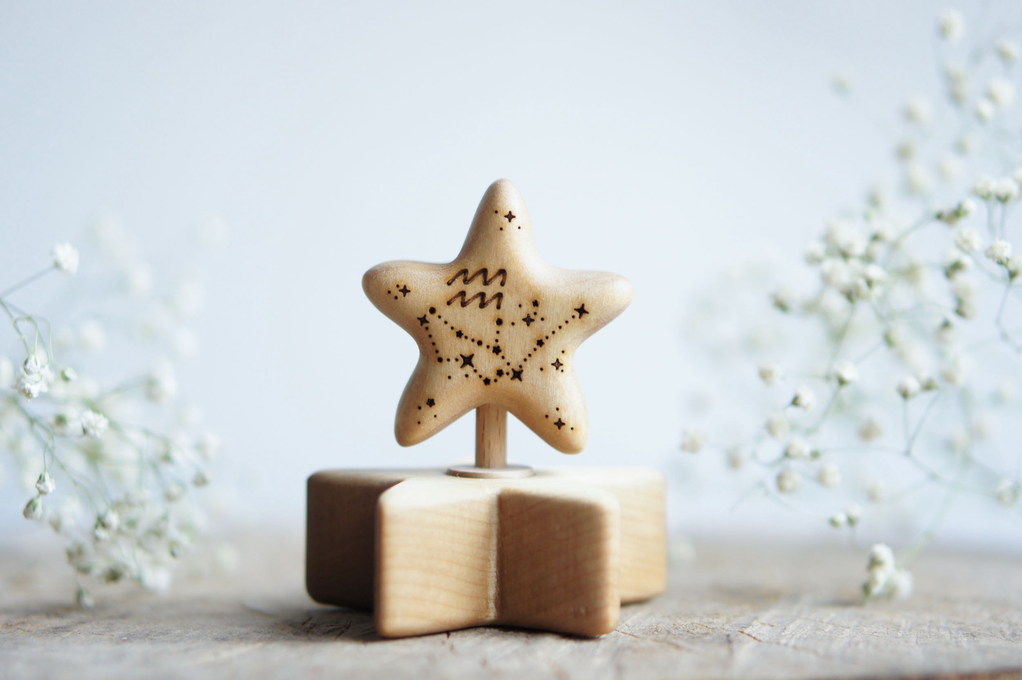 Wooden star zodiac Aquarius