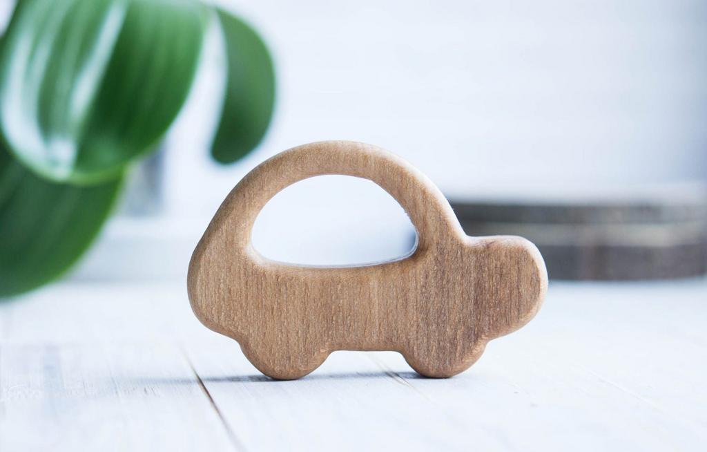 Wooden teether car