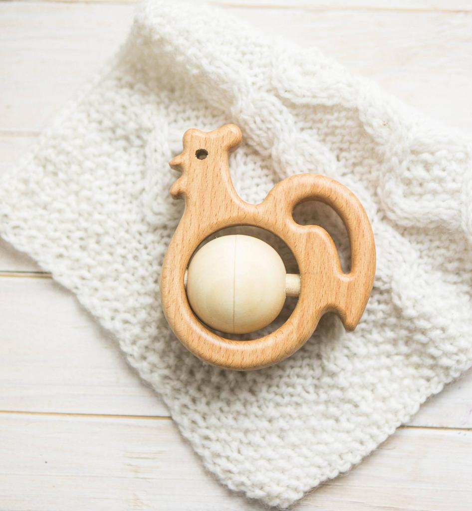 Traditional wooden rooster rattle