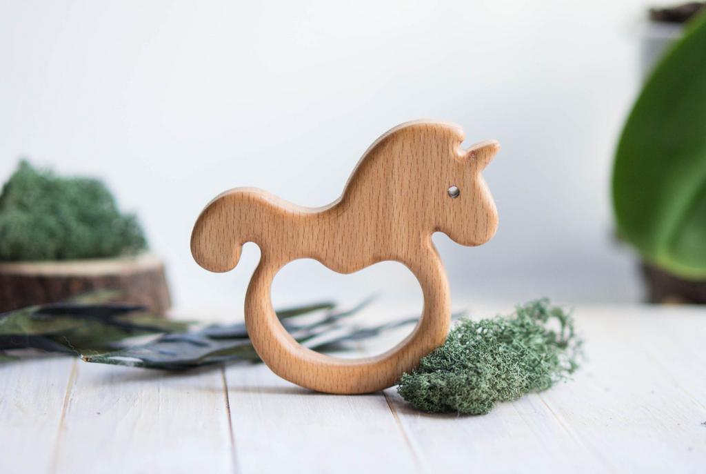 Wooden teether unicorn