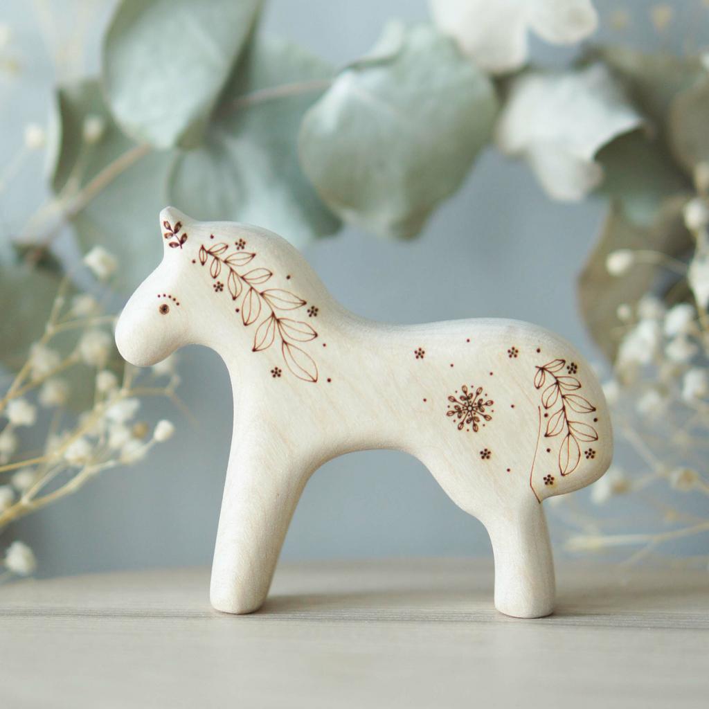 Wooden baby horse toy (natural with sparkle)