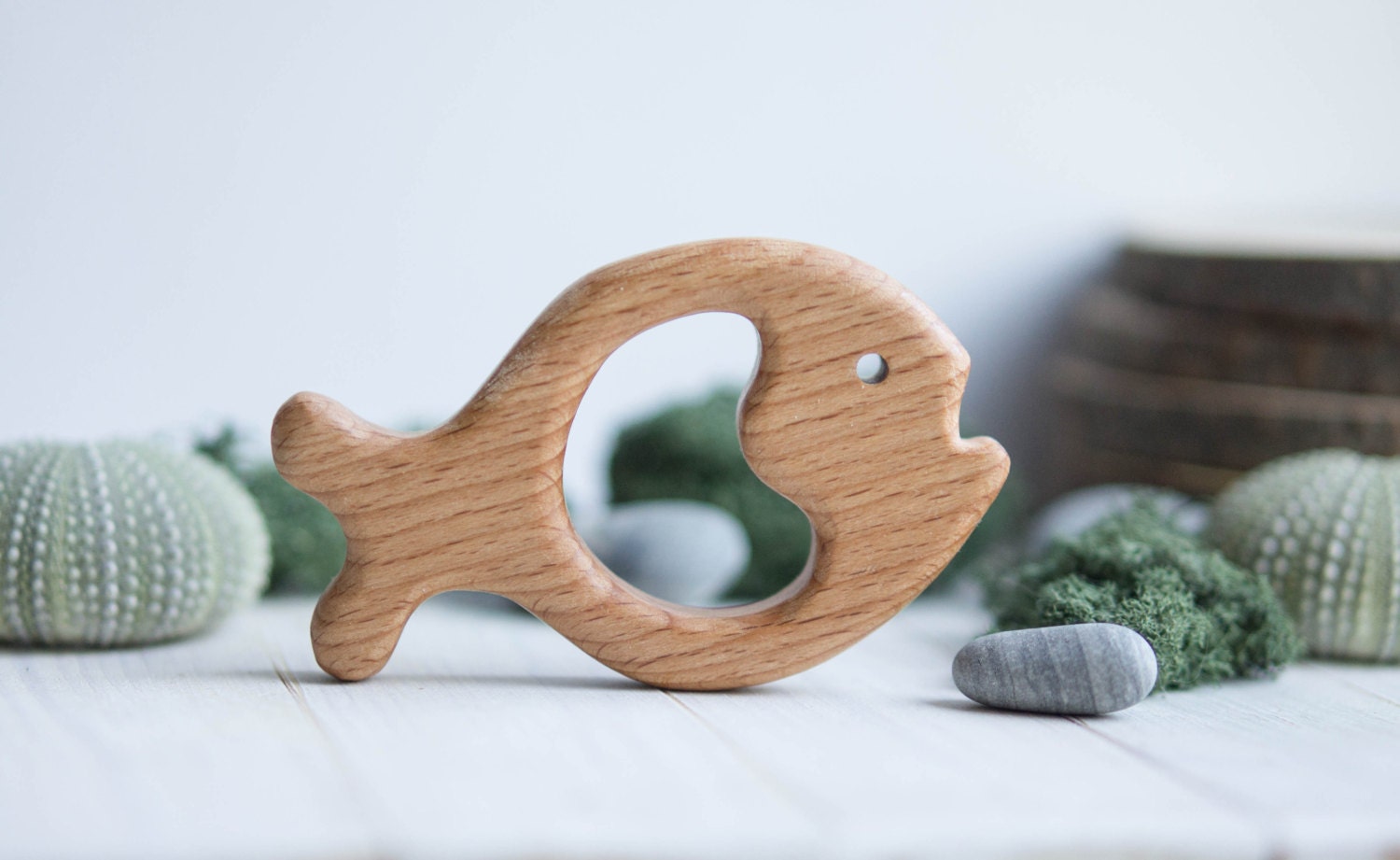 wooden teether fish